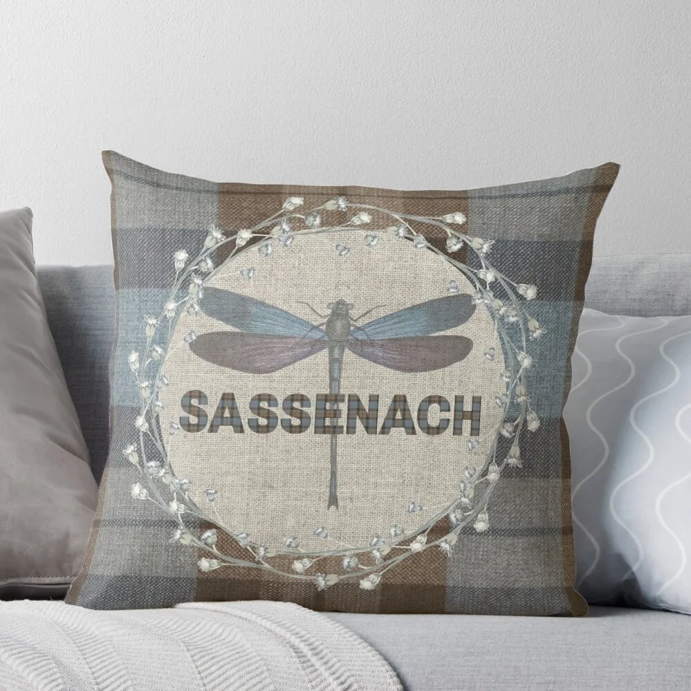 Outlander - Fraser Tartan Kilt - Sassenach Dragonfly E Thistle Throw Pillow Cuscino Del Divano Fodera Per Cuscino Ricamata