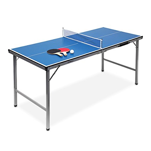 Relaxdays Tavolo Ping Pong, Hlp 71 X 150 X 67 Cm, Trasportabile, Rete, Palline, Racchette, Interni, Mdf E Metallo, Blu