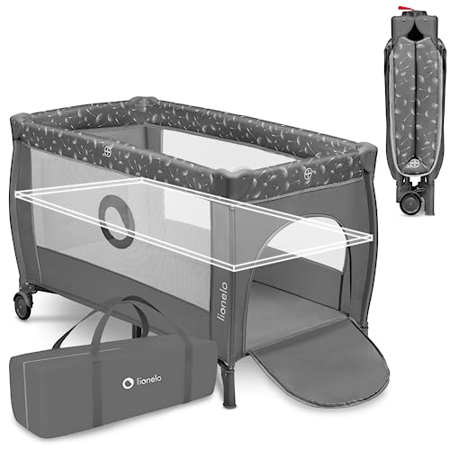 Lionelo Stefi Plus Box Lettino Neonato Da Viaggio Pieghevole Con 2 Liveli Dalla Nascita Fino A 3 Anni, Materasso In Schiuma Di Alta Qualità Entrata La