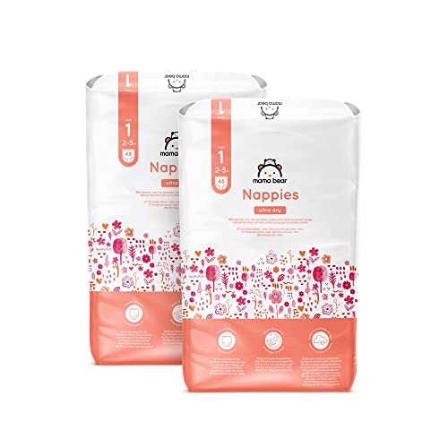 Marchio Amazon - Mama Bear Pannolini Ultra Asciutto, Taglia 1 (2-5 Kg), Con Canali D'Areazione, Bianco, 96 Unità (2 Confezioni Da 48) - Nuova Versione