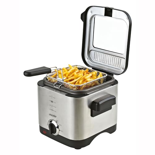 Mesko Ms4910 Friggitrice Ad Olio Elettrica, 1,5 Litri, Temperatura Regolabile, Secchio Antiaderente Rimovibile, Filtro Antiodore, Finestra,900W, Inox