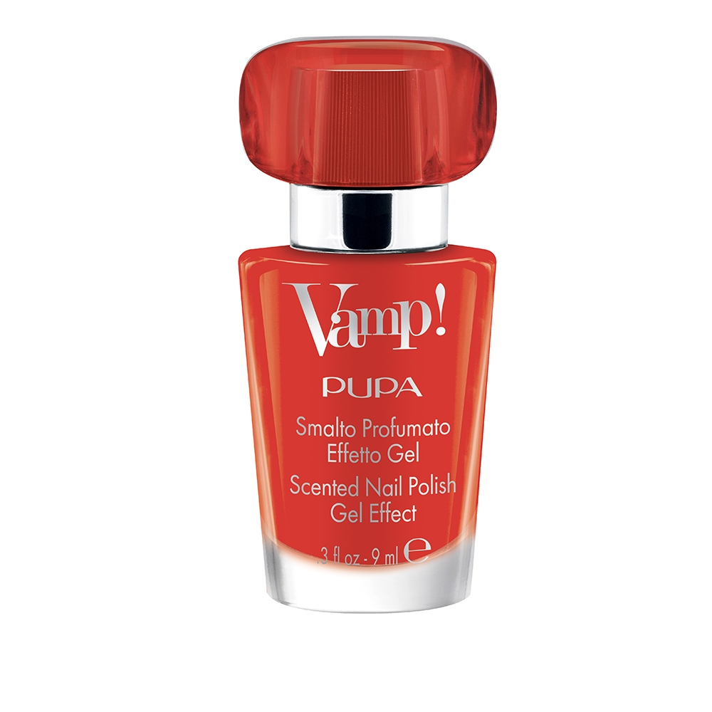 Vamp! Smalto 201 Fire Red Smalto Profumato Effetto Gel Fragranza Nera 9 ml Pupa