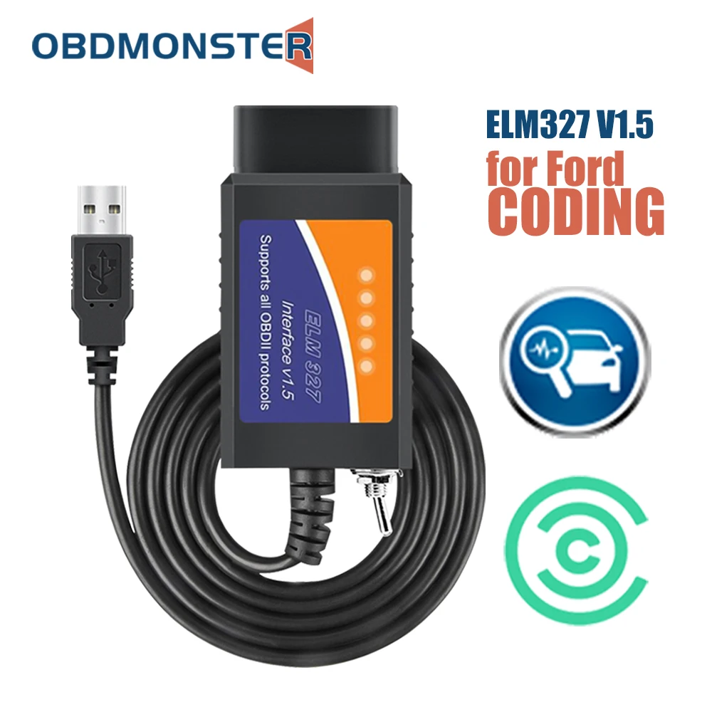 Switch Obd2 Focccus Can Scanner Ms Ford Per La Codifica Con Elm327 Forscan Usb Elmconfig, V1.5 Hs / Adapter