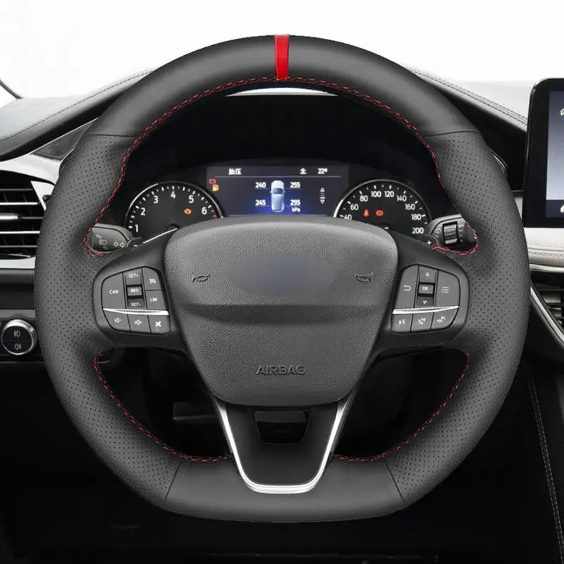 Coprivolante Per Auto In Pelle Per Ford Focus Fiesta (St | St-Line) 2017-2020 Kuga Puma (St-Line) 2019 2020 Red Line Red Bar