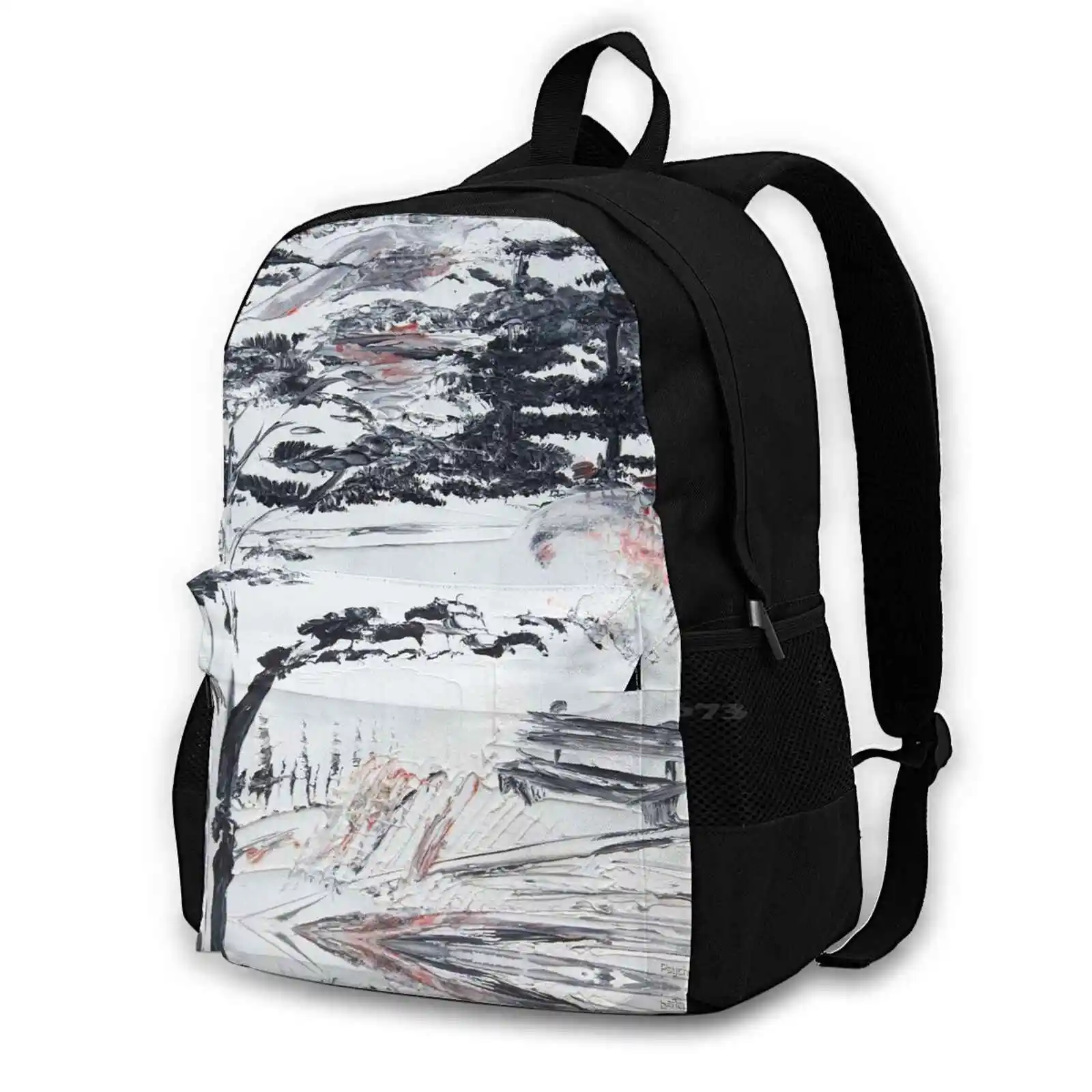 Fog Iv - Lonely Bank Donna Uomo Adolescenti Laptop Travel School Bags Fog Bank Tree Snow Winter Cold Frost Cool Contrast Nero Bianco