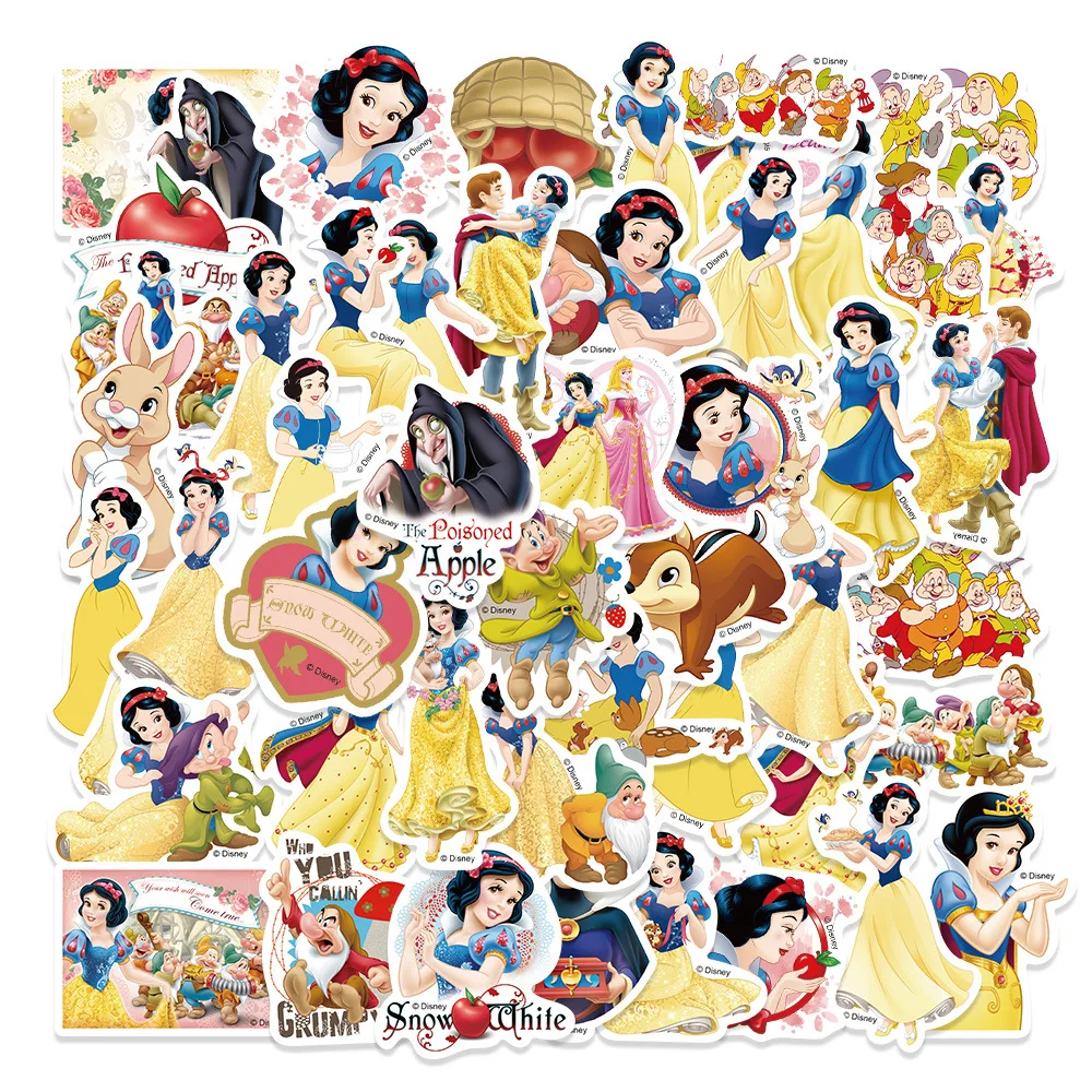 50Pcs Disney Cartoon Snow White Stickers Movie Anime Decal Skateboard Chitarra Laptop Cute Kawaii Sticker Pack Kids Girl Toy