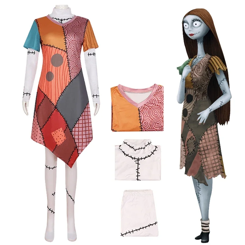 Anime Sally Cosplay Costume Dress Women The Nightmare Before Christmas Sally Body Abiti Suit Costumi Di Halloween Per Le Donne