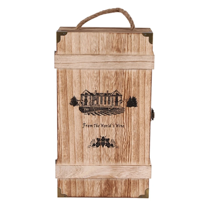 Vintage Wood 2 Red Wine Bottle Box Carrier Crate Case Storage Carry Display Holder Festa Di Compleanno Regalo Di Natale
