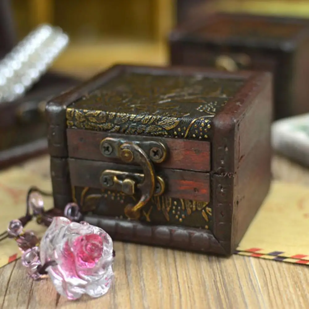 Storage Small Wood Vintage Gift Box Jewelry Wooden Lock Holder Necklace Bracelet