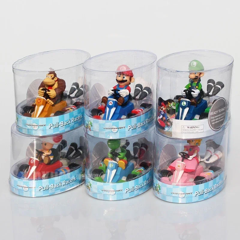 Super Mario Bros Luigi Yoshi Donkey Kong Peach Pull Back Racers Anime Toy Figure Modello Da Collezione Kid X-Mas Party Gift