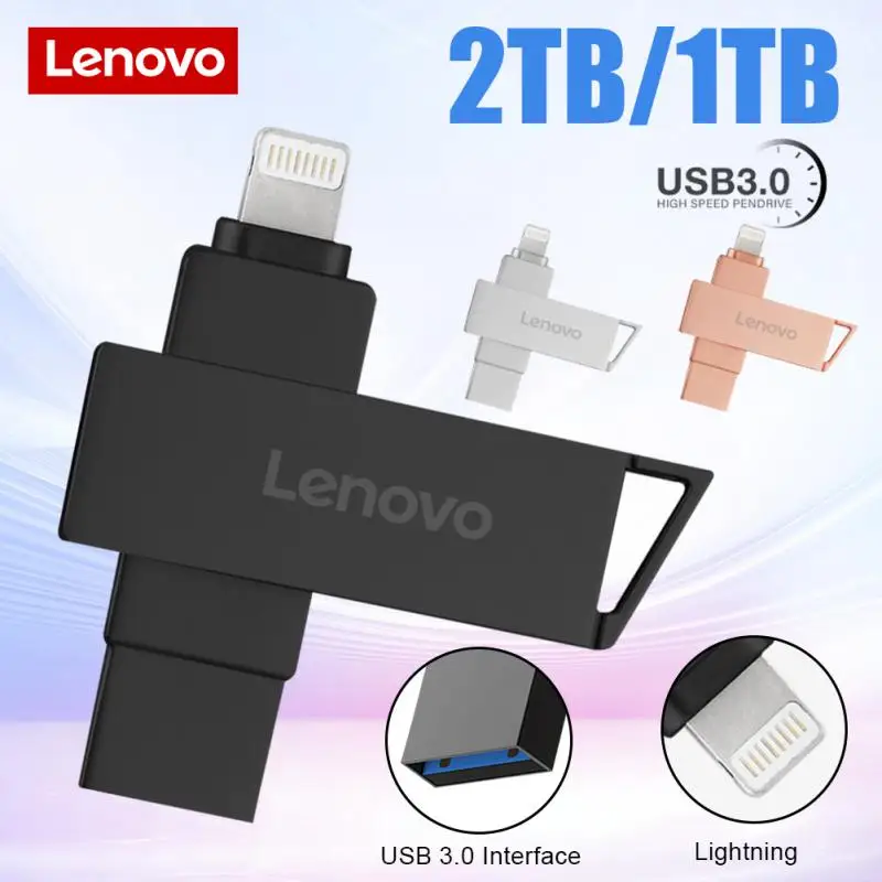 Lenovo 2Tb Usb 3.0 Flash Drive Lightning Pen Drive Otg 2-In-1 Flash Drive Per Iphone Ipad Android Pendrive 128Gb Memory Stick