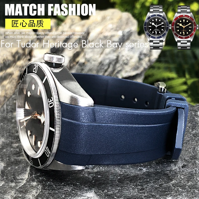 Cinturino In Silicone Di Gomma Con Estremità Curva Di Alta Qualità 22Mm 20Mm Per Tudor Black Bay 41Mm Pelagos 42Mm 1958 Cinturino Sportivo Blu