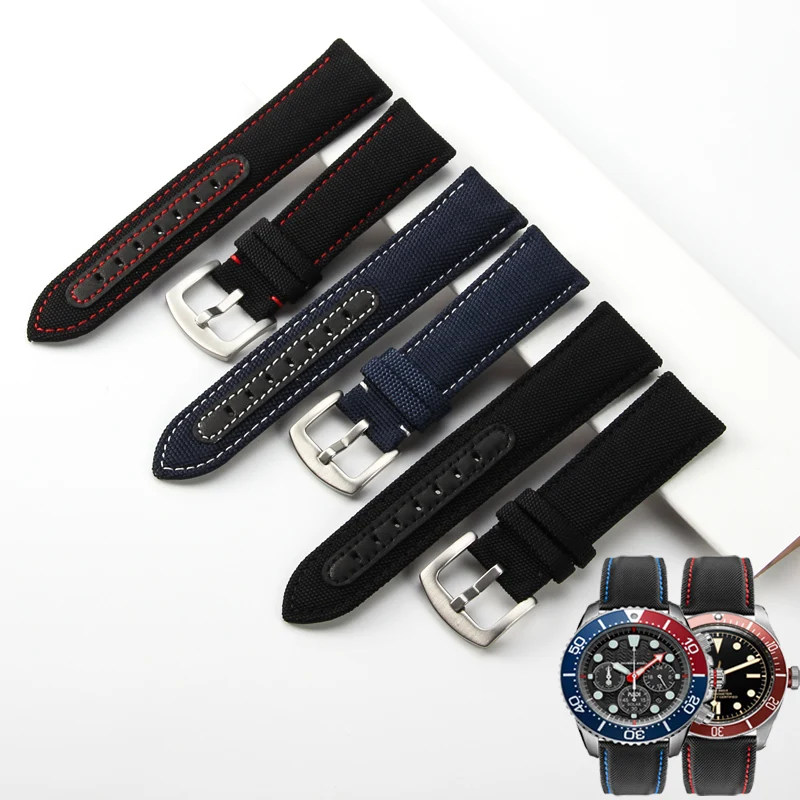 Cinturino Per Orologio In Nylon Di Vacchetta Per Mido Tudor Timone M005 Citizen Rolex Omega Tessuto Oxford Nylon Nero Cinturino Per Orologio Da Uomo 2