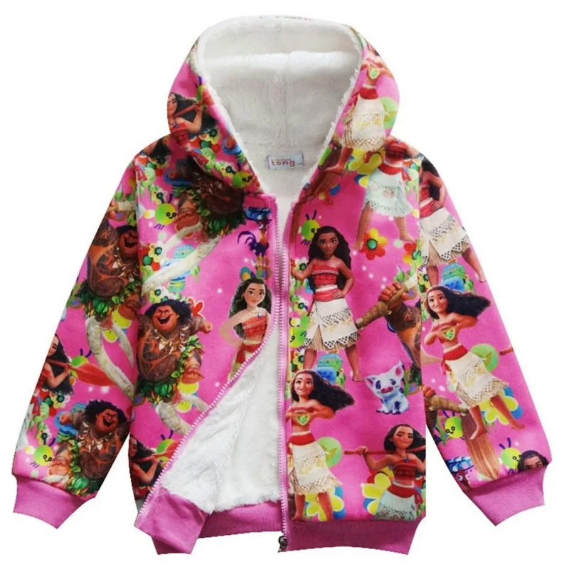 Girls Moana Jacket Winter Plus Velvet Thick Hooded Cotton Abbigliamento Per Bambini Tuta Kid Vaiana Christmas Coat Outing Clothes