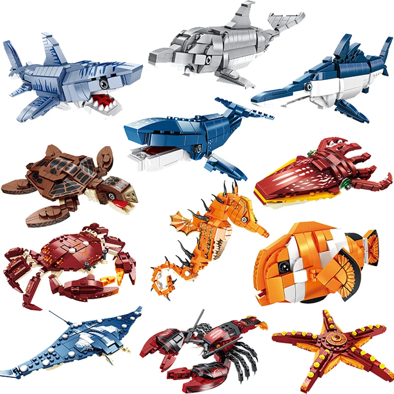 Creativo Sea Life Animali Mattoni Serie Sottomarino Mobile Team 2 In 1 Deformazione Building Block Modello Educativo Giocattoli Per Bambini Regalo