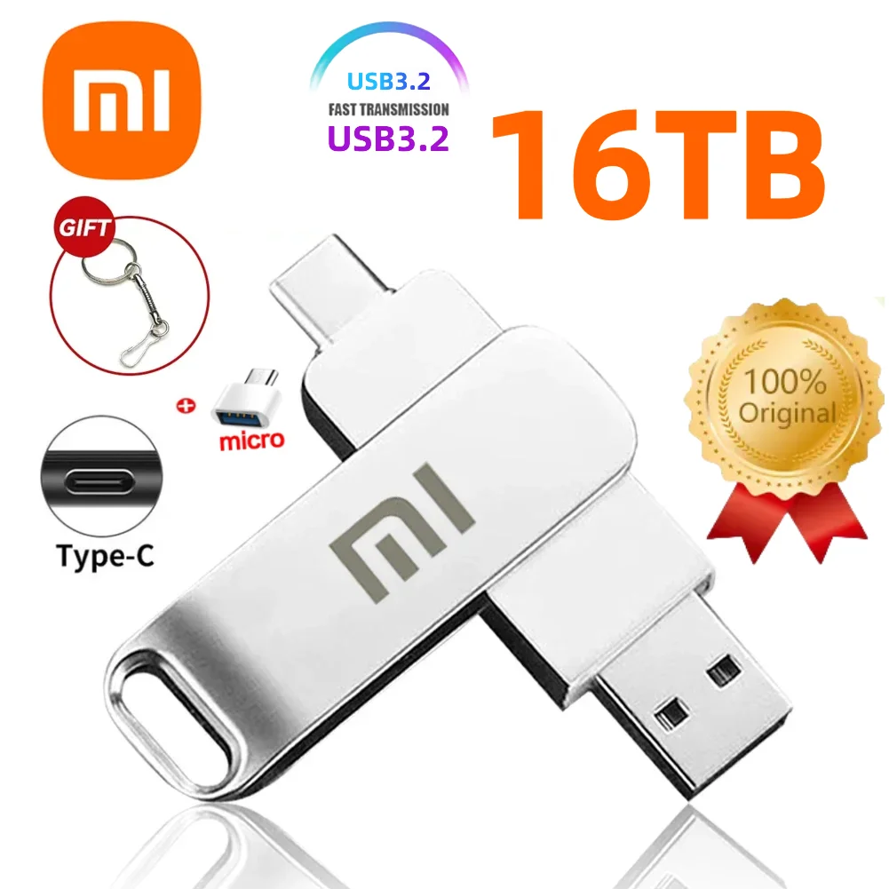 Xiaomi 3.2 Flash Drives 16Tb Usb Ad Alta Velocità Transfer Metal Pendrive Memory Card Pendrive Flash Disk Memoria Stick Impermeabile Nuovo
