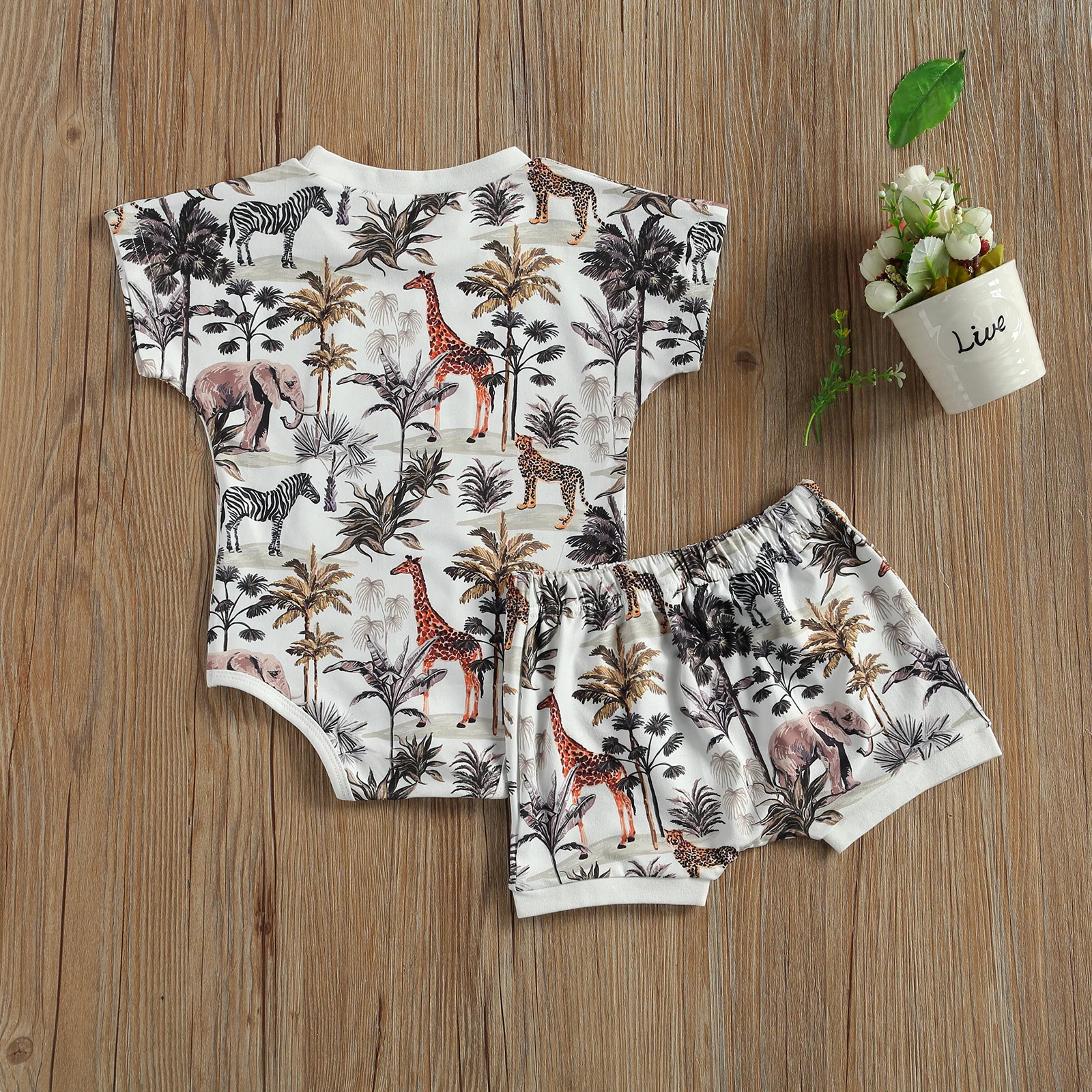 0-3Y Summer Toddler Infant Baby Boy Outfit Animal Print Pagliaccetto Tuta Pantaloncini Set Di Vestiti