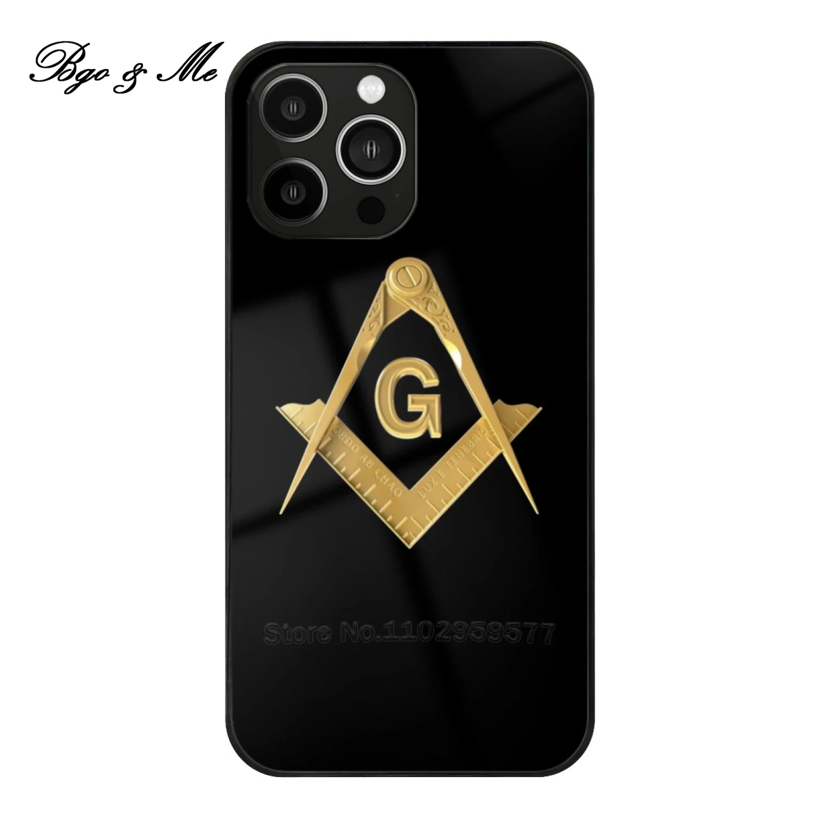 Freemason Square Compass Gold Phone Case Glass Per Iphone 15 14 13 12 Pro Max Cover Freemason Mason