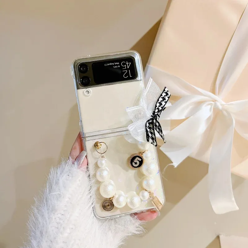 Custodia Per Telefono A Catena Con Bracciale In Pied De Poule Ins Coreano Per Samsung Galaxy Z Flip 6 Z Flip 5 Z Flip 4 5G Z Flip 3 Pc Cover Femminile