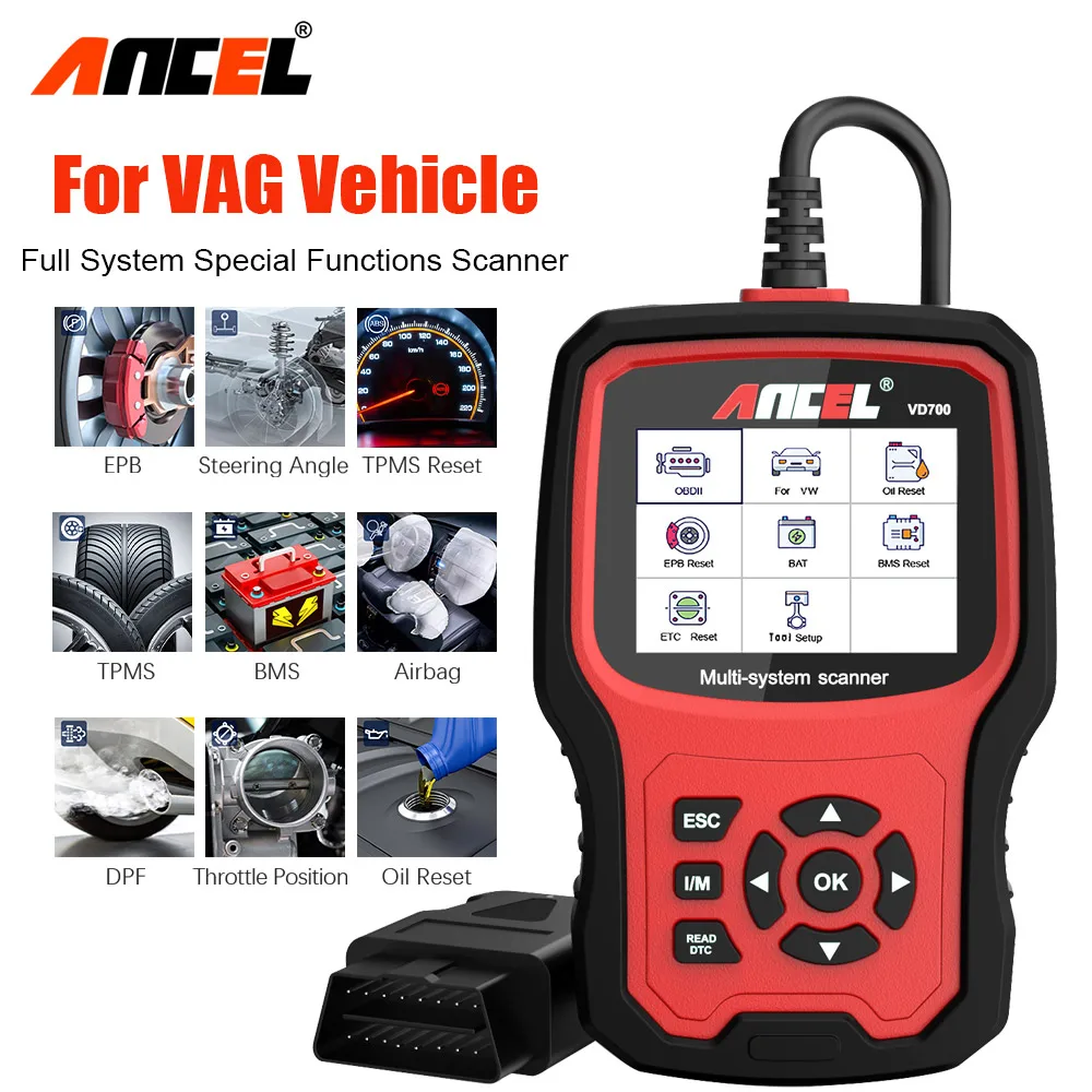 Ancel Vd700 Obd2 Scanner Automobilistico Sistema Completo Diagnostica Abs Epb Tpms Dpf Reset Per Vag Vw Audi Skoda Seat Strumenti Di Diagnosi Auto