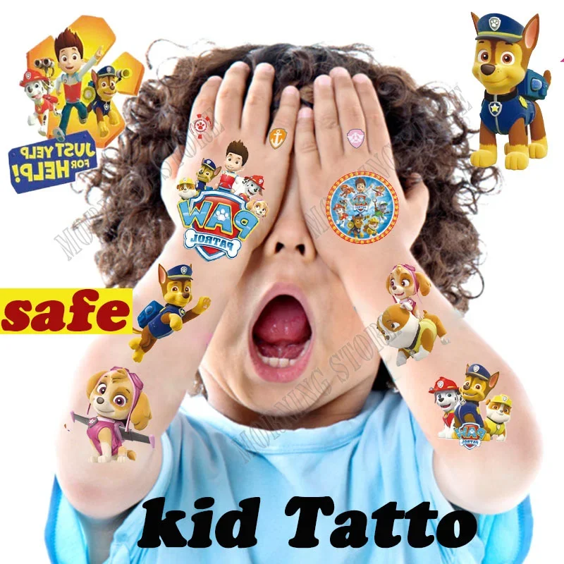 Paw Patrol Tattoo Sticker Cartoon Ryder Chase Marshall Skye Tatuaggi Temporanei Braccia Per Bambini Fai Da Te Body Art Collezione Anime Regali Giocatt