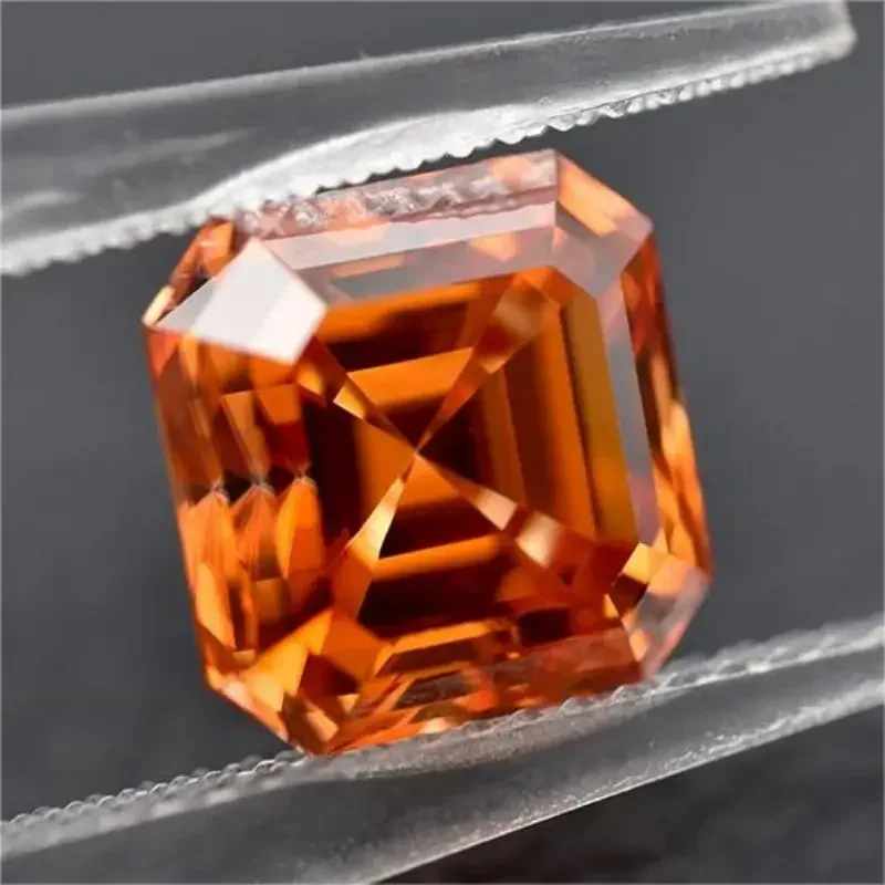 Certificato Gra Orange Asscher Cut Moissanite Pietra Sciolta Lab Grown Jewelry Material Pass Diamond Tester