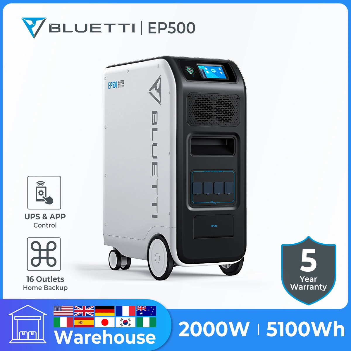 Bluetti Ep500 Solar Power Station 2000W 5100Wh Ups Batteria Di Backup Prese Ac Generatore Solare Lifepo4 Per Uso Domestico Di Emergenza，Power Bank，Gen