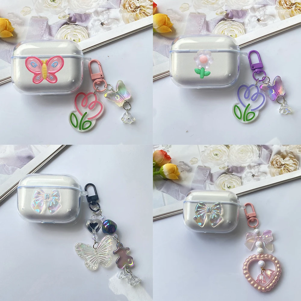 Per Sony Wf-1000Xm4 / Wf-1000Xm5 / Wf-1000Xm3 Custodia Fashion Flower Pendant Case Custodia In Silicone Trasparente Per Auricolari Per Sony Xm5