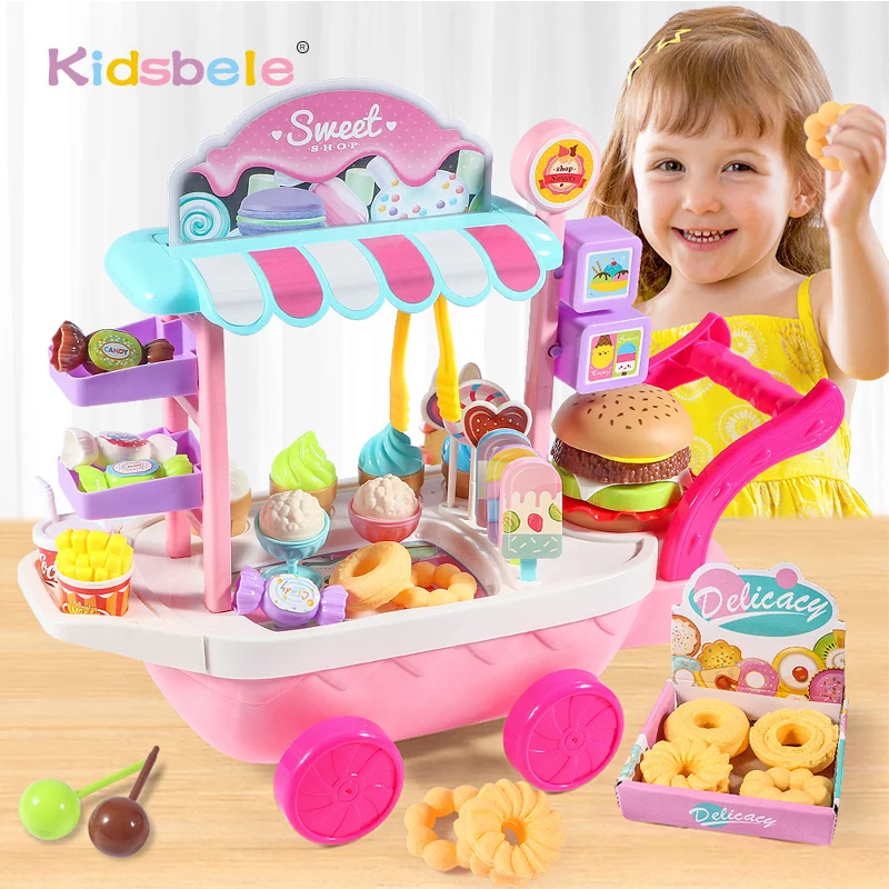 Giocattoli Finta Play Set Mini Ice Cream Candy Trolley Ice Cream Carrello Della Spesa House Play Educational Car Truck Cart Brain Game Kids