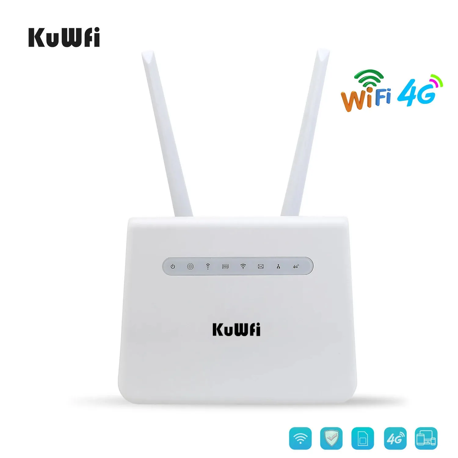 Router Wifi Kuwfi 4G Router Wifi Sim 150Mbps Con Slot Per Scheda Sim Modem Hotspot Mobile Router Wireless Lan Wan Con 32 Utenti Wifi