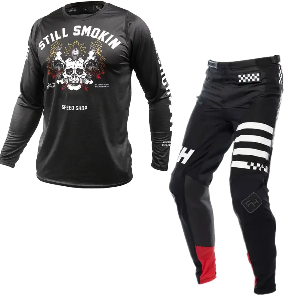 Fast Fh Mx Gear Set Skull Moto Dirt Bike Jersey Set Black Motocross Combo