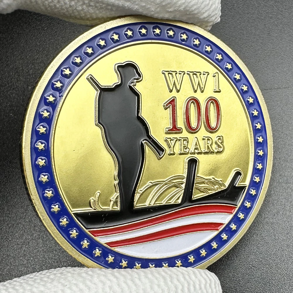 Ww1 100 Anni Moneta D'Oro Da Collezione World War I Armistice Day 1918-2018 100Th Anniversary Souvenir Medal Badge