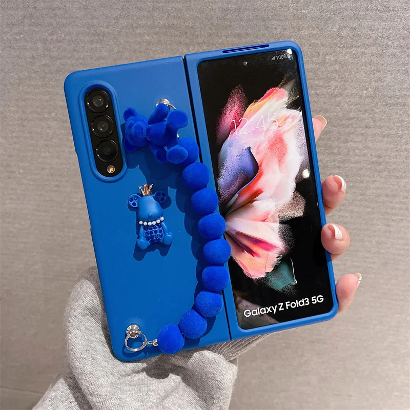 Cute Shiny Bear Bracciale Catene Custodia Per Telefono Per Samsung Galaxy Z Fold 6 Z Fold 5 Z Fold 4 Z Fold 3 Z Fold 2 Cover Pieghevole Coque