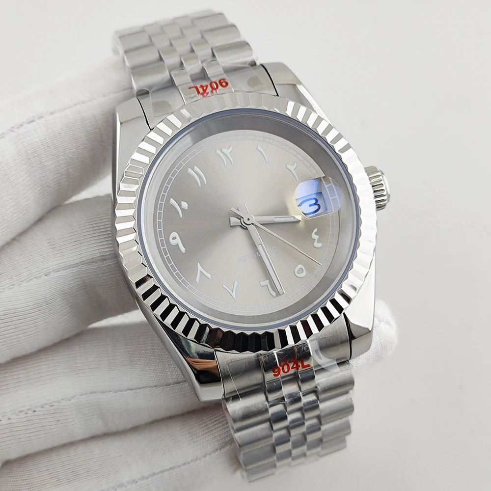 36/39Mm Nh35 Case Arab Dial Green Luminous Hands Custodia Trasparente In Acciaio Inossidabile Per Datejust Seiko Nh35/36 Parti Di Movimento