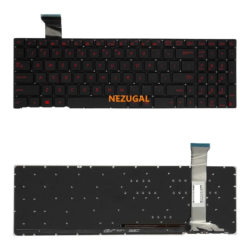 Nuova Tastiera Per Laptop Retroilluminata Americana Per Asus Gl552 Gl552J Gl552Jx Gl552V Gl552Vl Gl552Vw N552Vw N552Vx G771Jm G771Jw Rosso/Argento