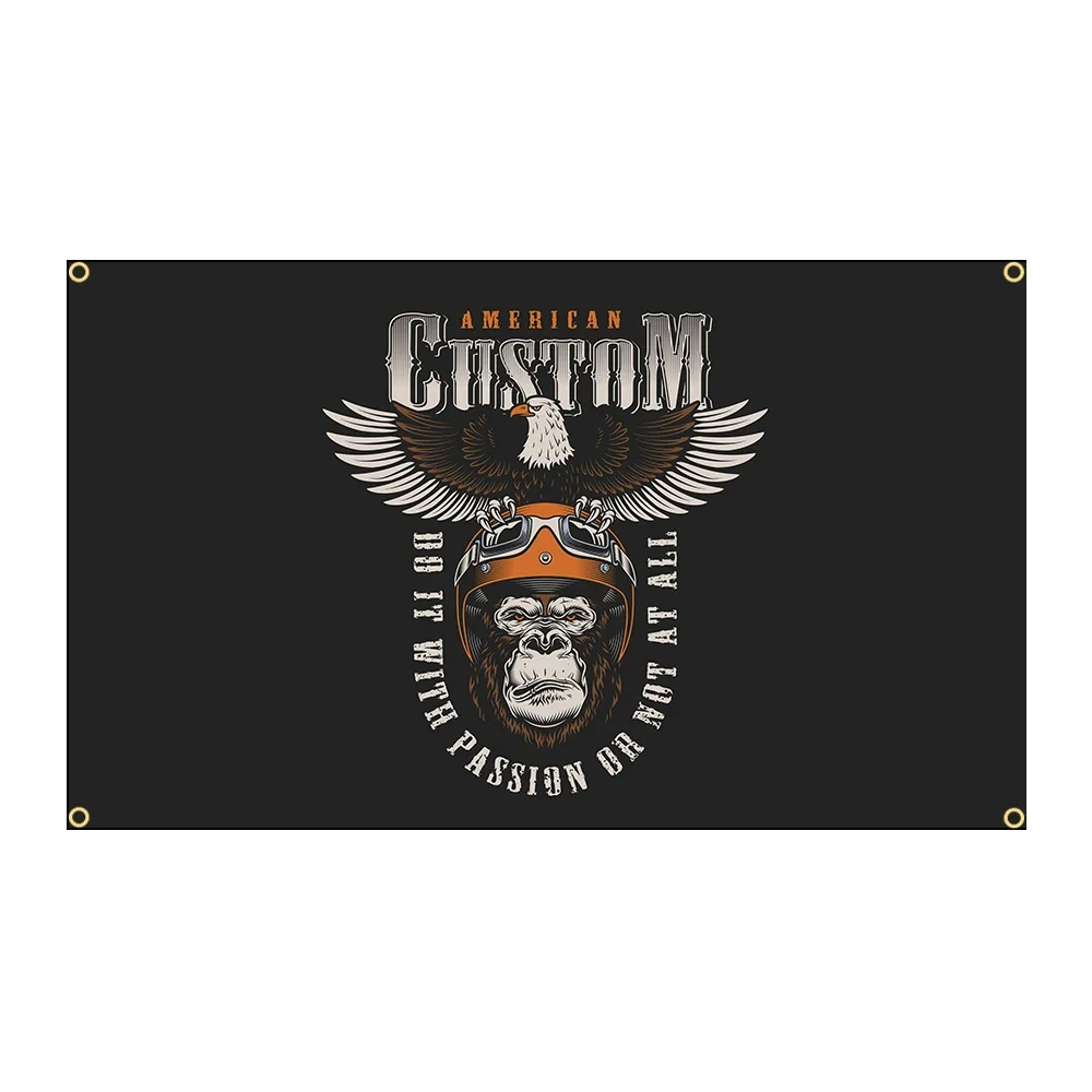 90X150Cm Vintage Custom Motorcycle Car Racing Con Decorazione Banner Bandiera Gorilla Eagle