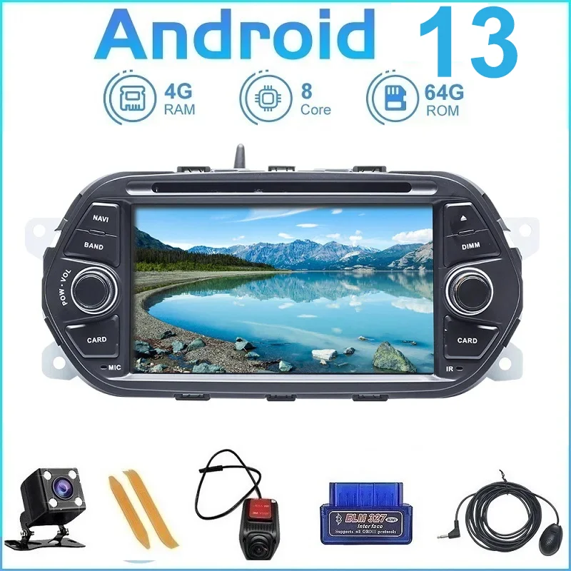 Android 13 Car Multimedia Player Dvd Autoradio Per Fiat Tipo Egea 2015-2017 4Gb + 64Gb 8 Core + Dvr/Wifi + Dsp + Dab Navigazione Gps
