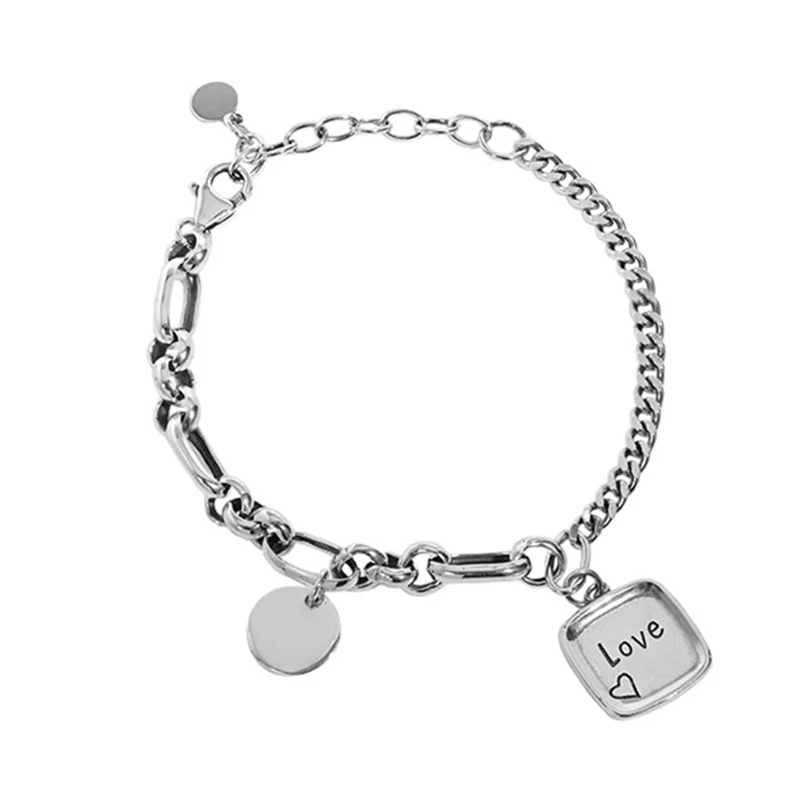 925 Sterling Silver Square Disc On Link Toggle Bracciale 8 Pollici Charm Love Fine Jewelry Per Le Donne Regali Per Lei