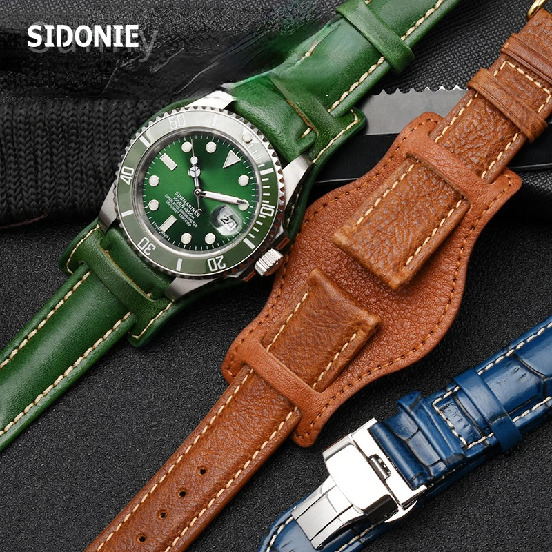 Cinturino Per Orologio In Vera Pelle Per Rolex Green Submariner Omega Timex Vintage Plus Tray Cinturino Per Orologio Da Uomo 20 22Mm