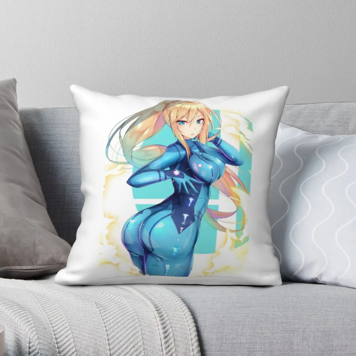 Metroid Samus Returns Samus Aran Federa Quadrata Poliestere Lino Velluto Modello Zip Decor Federa Per Cuscino Del Divano