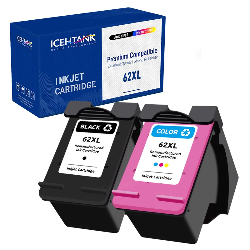 Icehtank 62Xl 62 Xl Cartuccia D'Inchiostro A Colori Rigenerata Premium Per Stampante A Getto D'Inchiostro Hp62 Envy 5640 Officejet 5540 5640 7640 5646