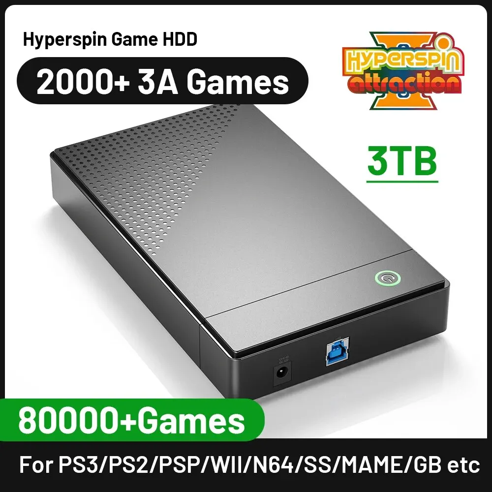Hyperspin Attrazione 3T Gaming Hdd Console Di Gioco Retrò Con 80000 Giochi Per Ps3/Ps2/Ps1/Mame/Wii/Wiiu Hdd Portatile Per Pc/Laptop