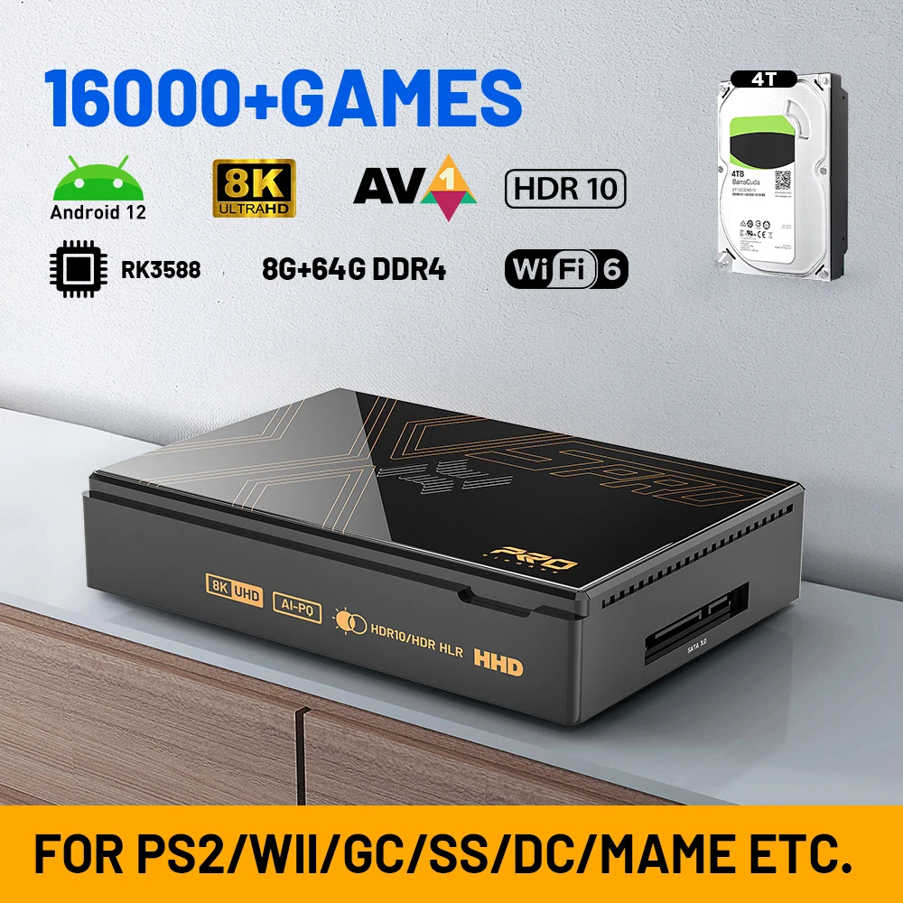 Kinhank Super Sonsole X5 Pro Console Per Videogiochi Retrò Rk3588 8 Gddr4 Con 4 Giochi Thdd 16000 Plug And Play Per Ps2/Ps1/Ss/Dc/N64