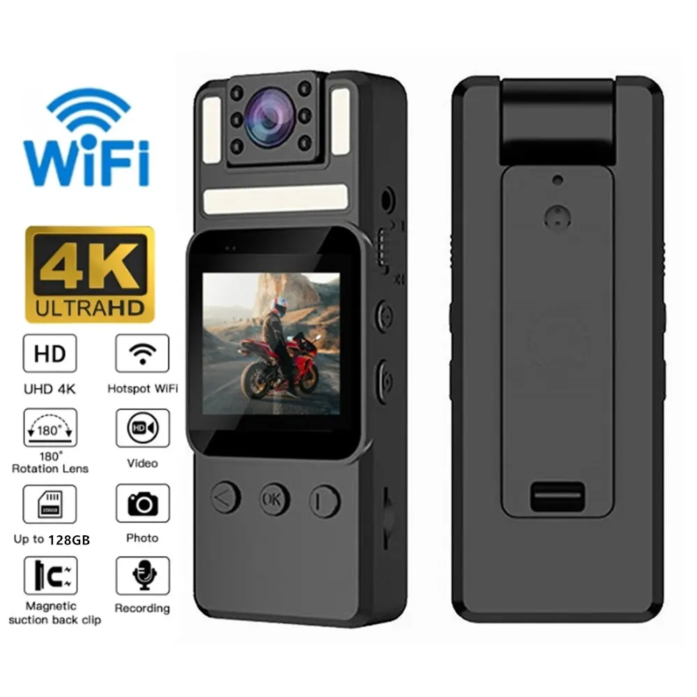 4K Ad Alta Definizione Mini Bodycam Sports Dv Camera Outdoor Portable Camera Law Enforcement Recorder Wifi Hotspot Driving Recorder