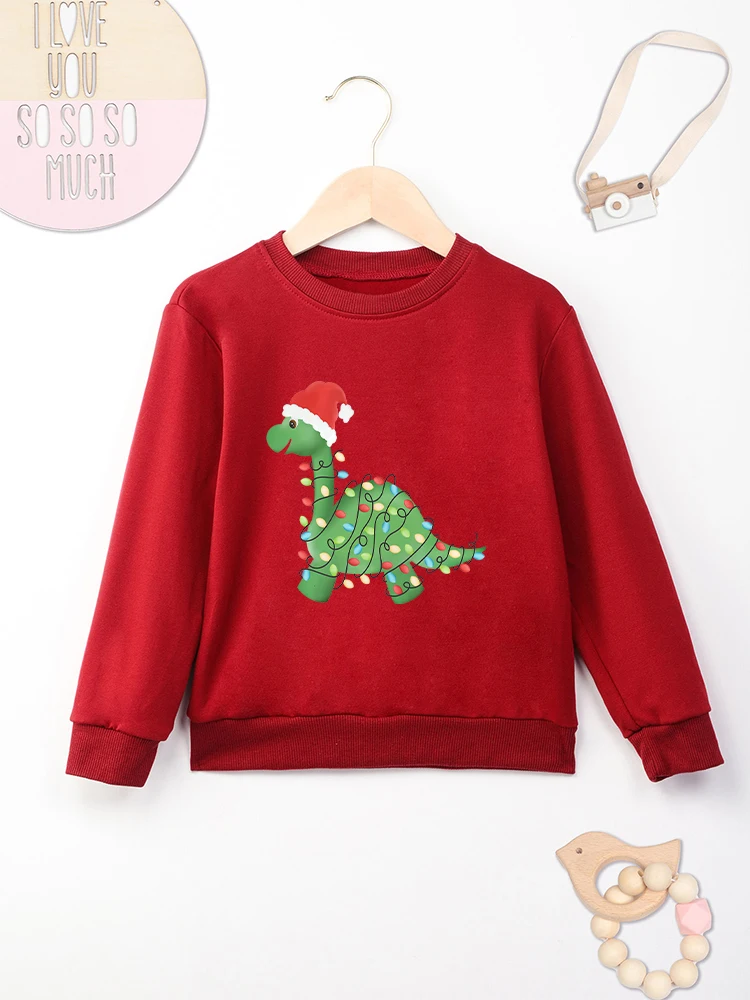 Cartoon Dinosaur Baby Boy Girl Felpa Cute Christmas Clothes Red Fashion Festival Vibe Kids Felpa Con Cappuccio Cheap Cozy Xmas Home Tops