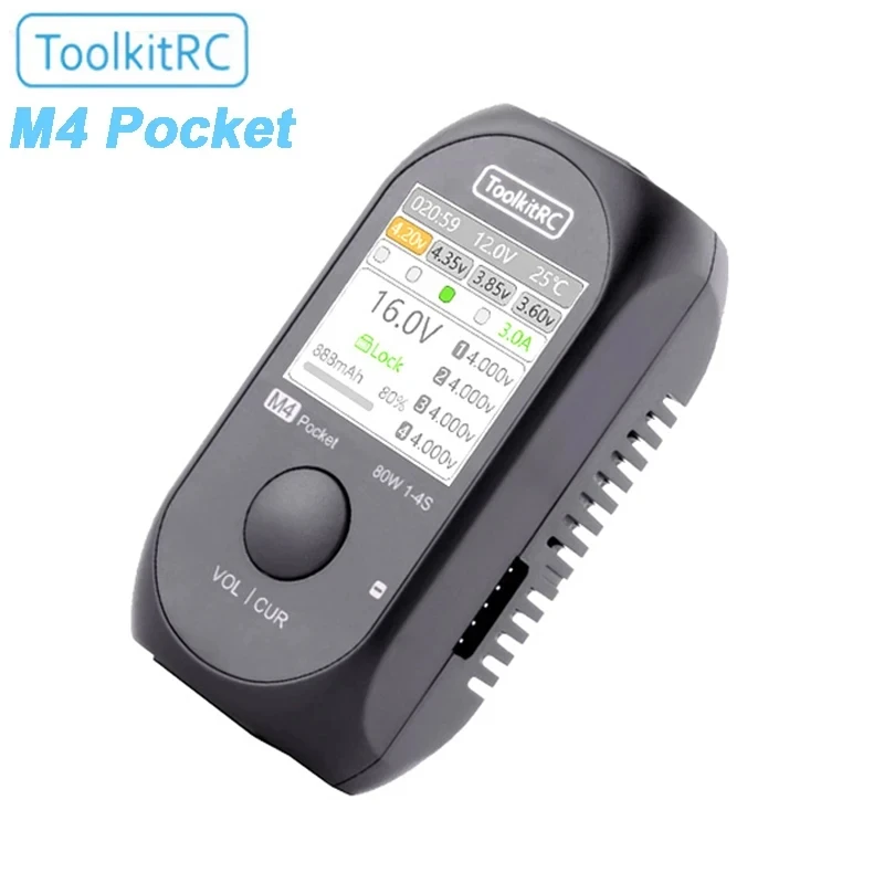 Toolkitrc M4 Pocket Dc 80W 5A Xt30 Xt60 Input Usb-C Input/Output Charger Per 1-4S Lipo Battery Quick Charger Function