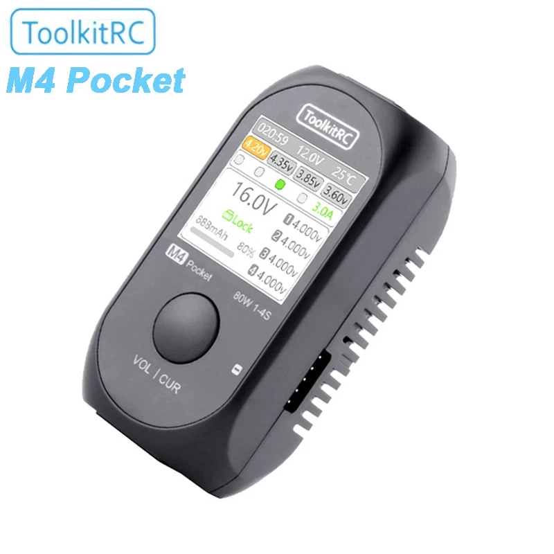 Toolkitrc M4 Pocket Dc 80W 5A Xt30 Xt60 Input Usb-C Input/Output Charger Per 1-4S Lipo Battery Quick Charger Function