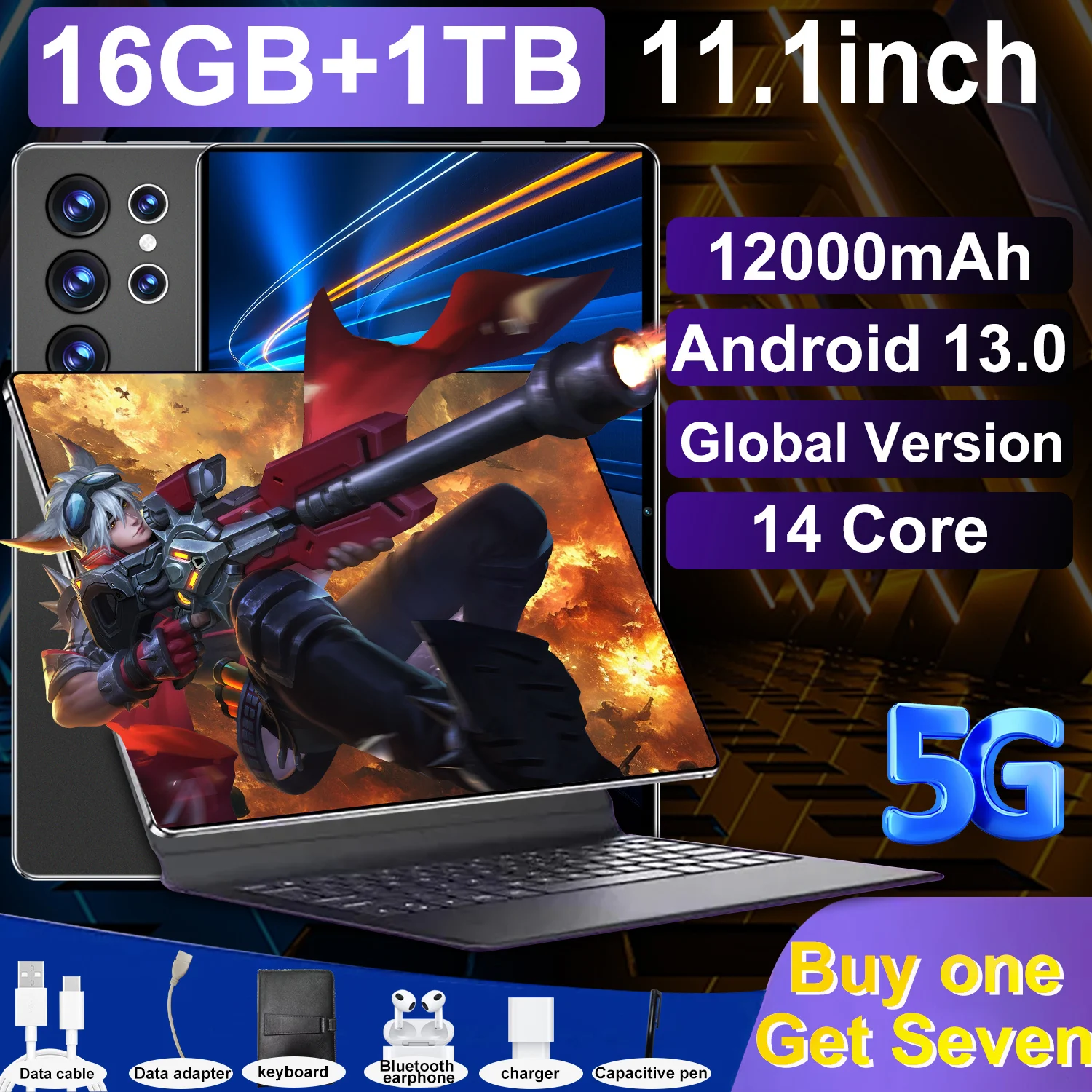 Tablette Android 13.0 Global 11.1 Pollici Pad Pro Tablet 16Gb Ram 1Tb Rom Firmware Tablete Google Play 12000Mah Wifi