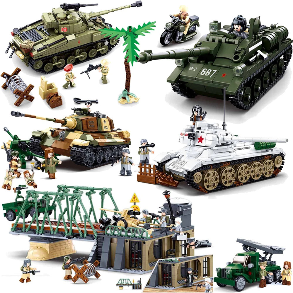 Military Ww2 Normandy Landles Cannon Assault Veicolo Blindato Battle Tank Car Truck Army Figure Arma Building Blocks Modello Kid