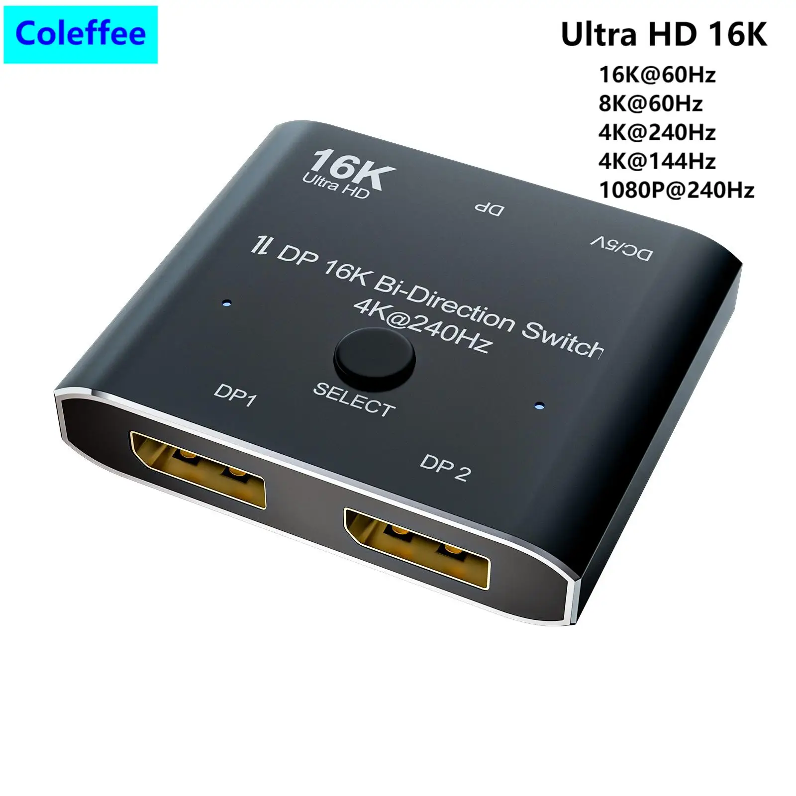 Interruttore Dp 16K Bidirezionale 2X1 Switch Splitter Selettore Hub Displayport 2.0 Supporto Hdcp Sst Convertitore Esteso 16K @ 60 Hz4K @ 240Hz